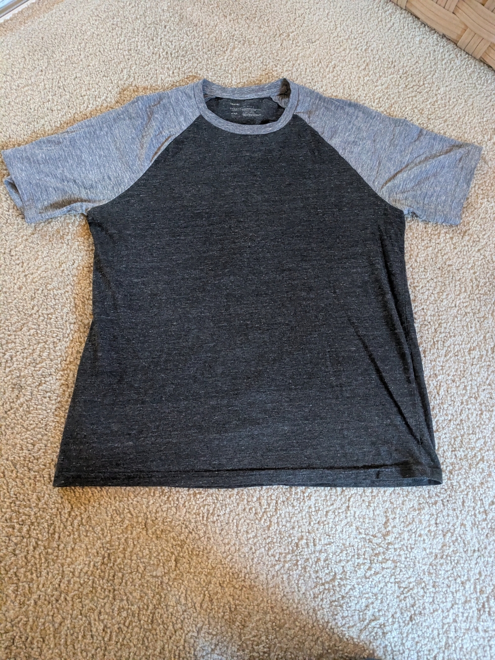 Men's Short Sleeve Raglan Crew Neck Shirt - Black and Light Gray